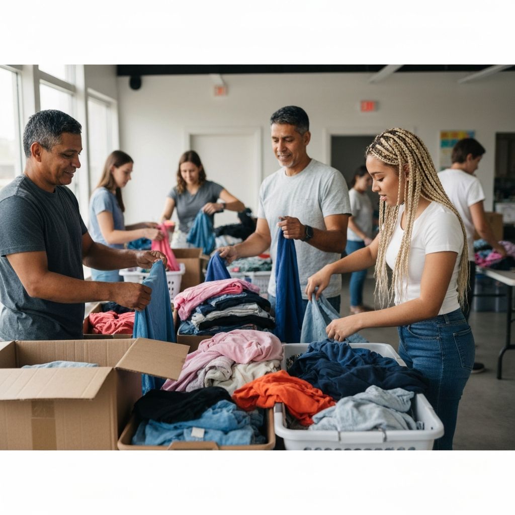 Community volunteers sorting donated clothing
